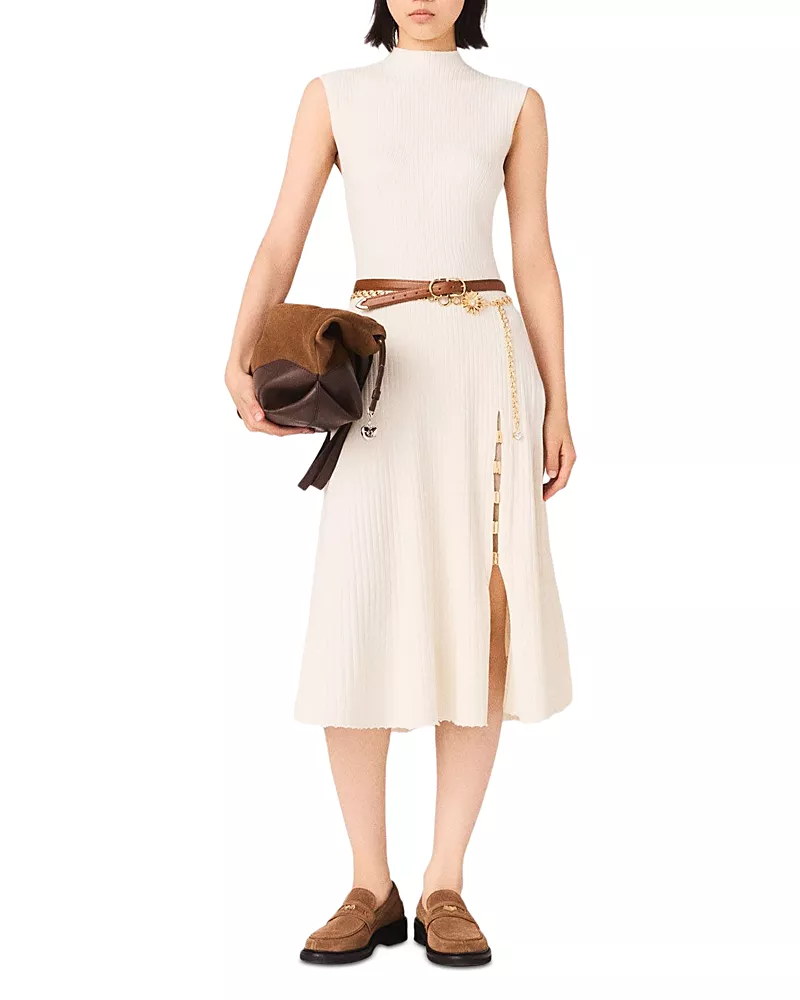 Maje Side Slit Ribbed Dress