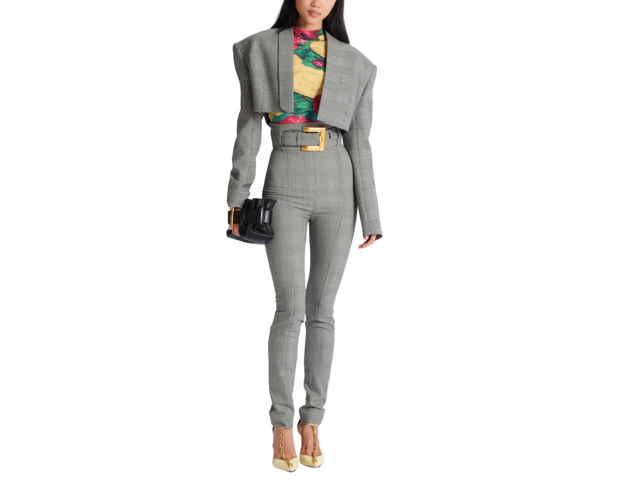 Cropped Jacket in Prince of Wales Jacquard — Image 3