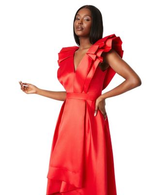 Frill Sleeve V-Neck Midi Dress