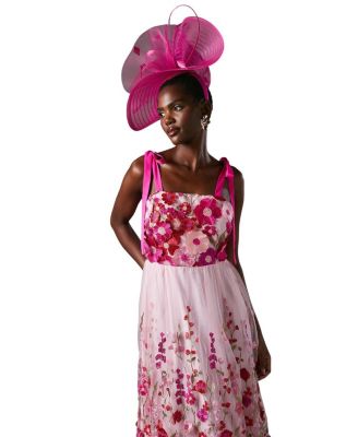 Embroidered Mesh Midi Dress