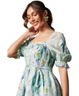 Short Sleeve Printed Chiffon Midi Dress