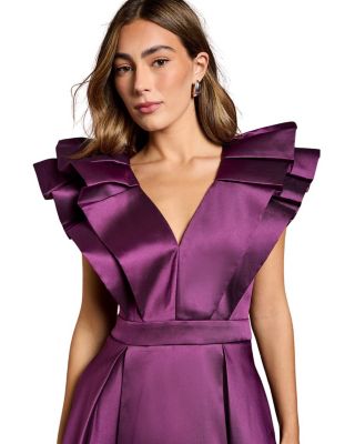 Frill Sleeve V-Neck Midi Dress