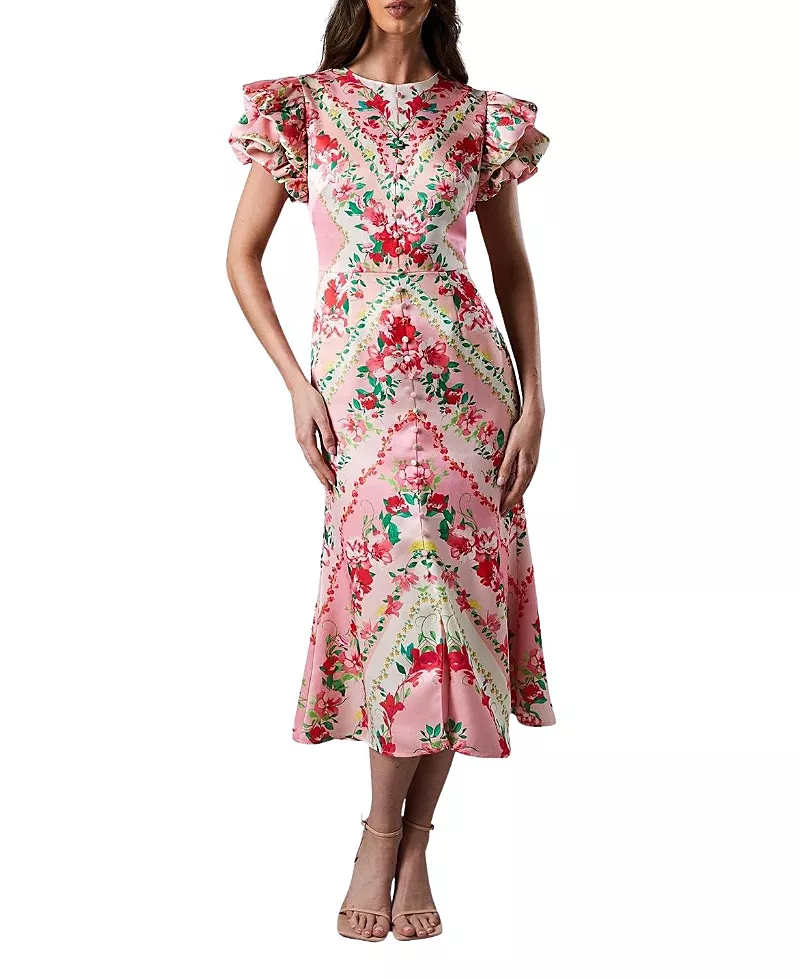 Coast Lisa Printed Ruffle Hem Midi Dress