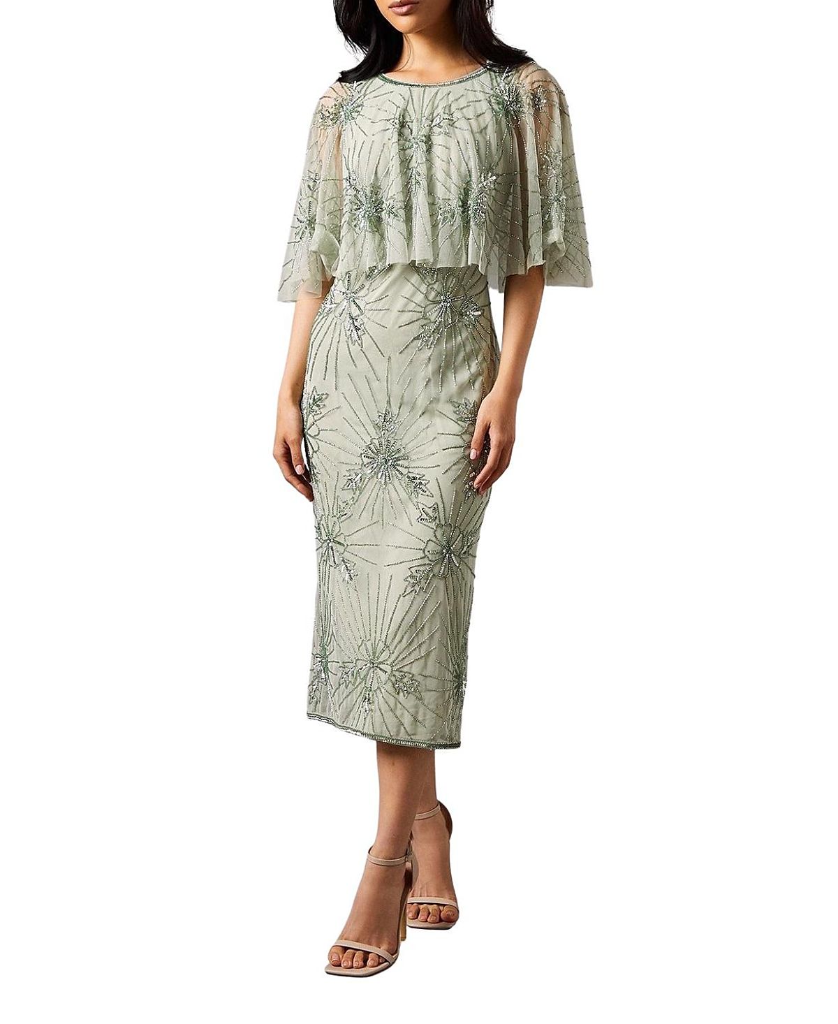 Coast Floral Embellished Cape Midi Dress