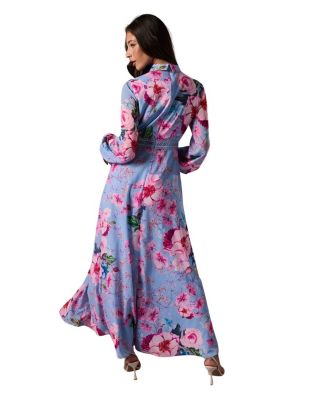 Pleated Lace Trim Long Sleeve Midi Dress