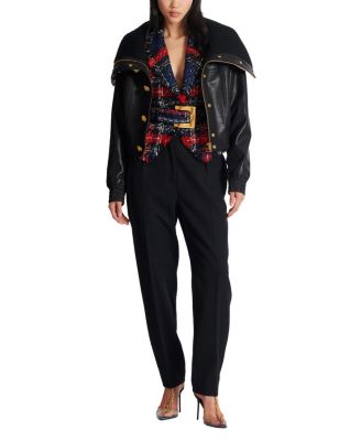 Belted Plaid Tweed Jacket