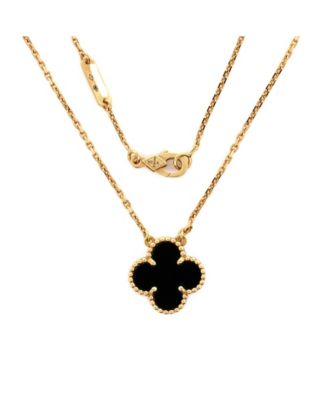  Vintage Alhambra Pendant Necklace 18K Gold and Onyx, 14.5 - 16.25"
