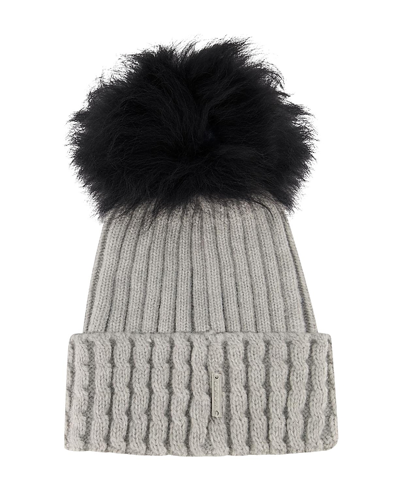 Gorski Knit Beanie With Toscana Lamb Pompom In Gray
