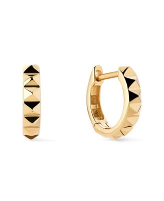 Solid Yellow Gold Pyramid Huggie Hoops Earrings