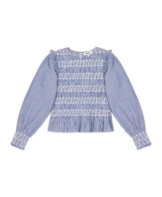  Stripe Shirred Blouse Top