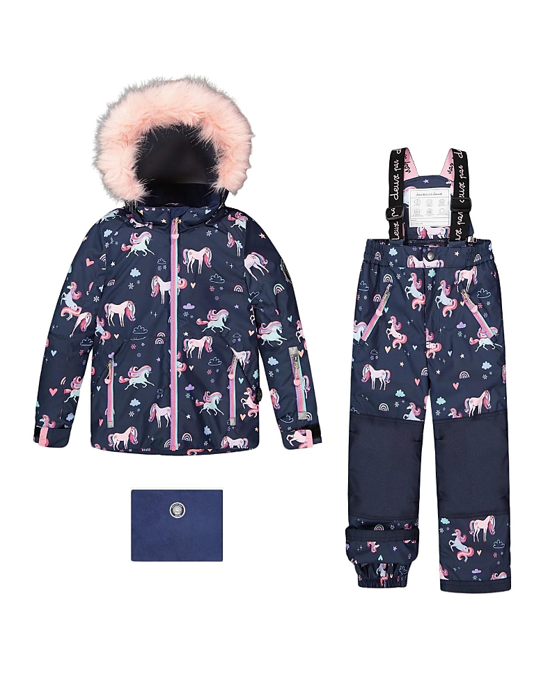 Deux par Deux Girls' Two-Piece Play Unicorn Snowsuit - Little Kid