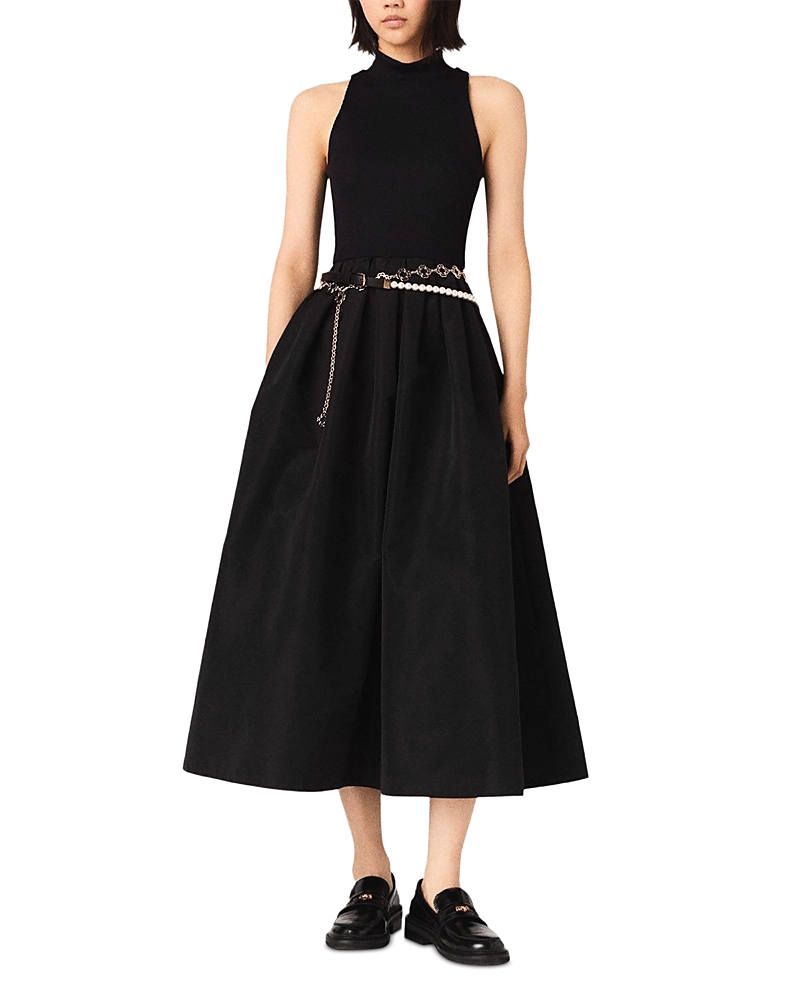 Maje Mixed Media Taffeta Dress