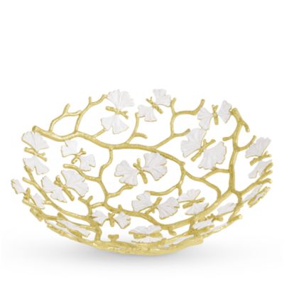 Butterfly Gingko Gold Tone Bread Basket
