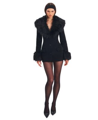  Hailee Wool Blend Mini Coat with Removable Fur Lapel