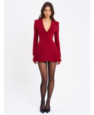 Delia Long Sleeve Blazer Dress with Pleated Skirt Detail