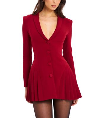 Delia Long Sleeve Blazer Dress with Pleated Skirt Detail