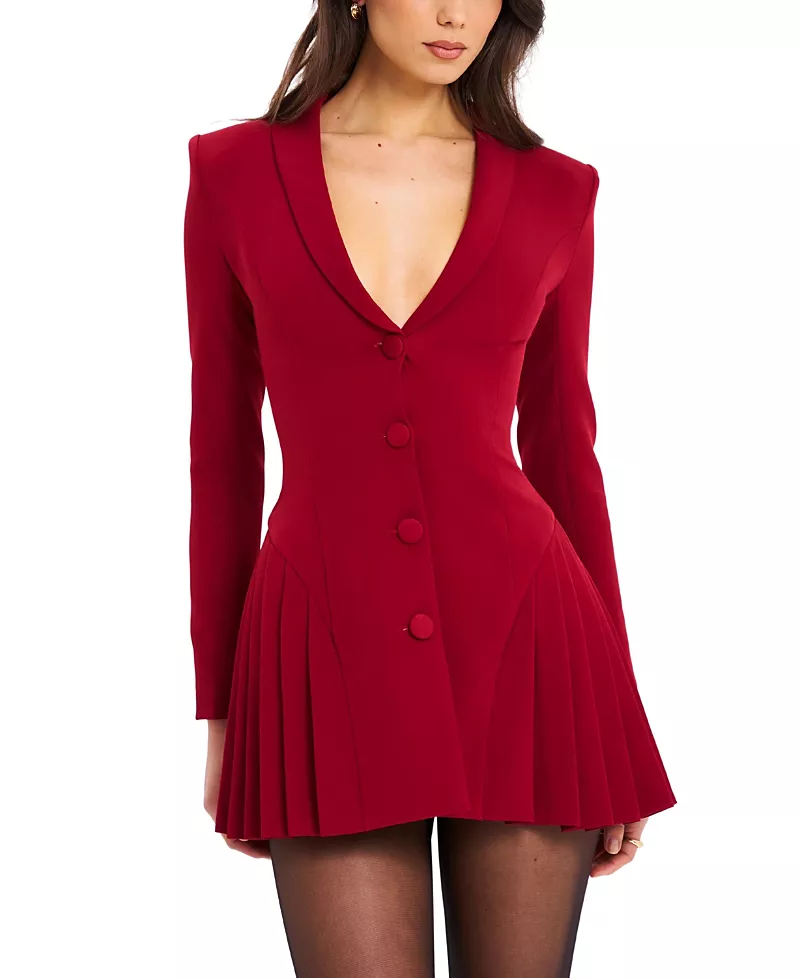 Miss Circle Delia Long Sleeve Blazer Dress with Pleated Skirt Detail