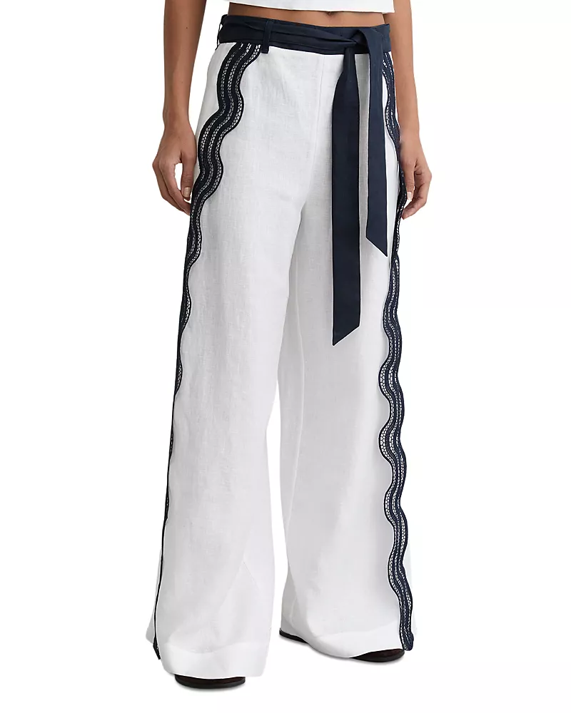 Reiss Farah Side Scallop Linen Pants