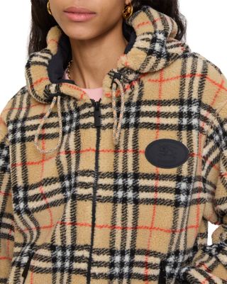 Fiona Cropped Check Fleece Hooded Jacket