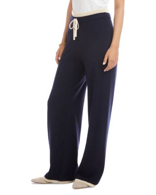 Contrast Drawstring Wide Leg Sweater Pants 