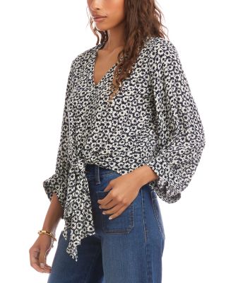 Blouson Sleeve Tie Front Top 