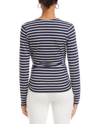 Long Sleeve Stripe Side Shirred Crossover Top