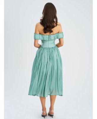  Xavy Rayon Off Shoulder Corset Midi Dress