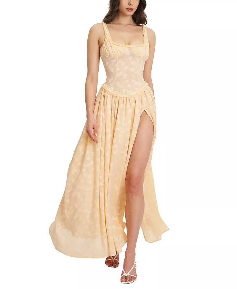 Miss Circle Ulissa Jacquard Drop Waist High Slit Maxi Dress