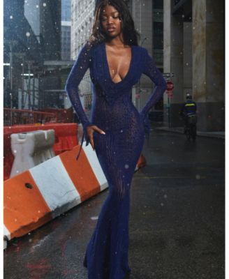  Ilyse V-Neck Plunge Animal Print Mermaid Hem Maxi Dress