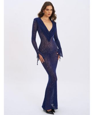  Ilyse V-Neck Plunge Animal Print Mermaid Hem Maxi Dress