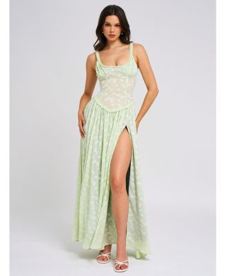  Ulissa Drop Waist Square Neck High Slit Maxi Dress