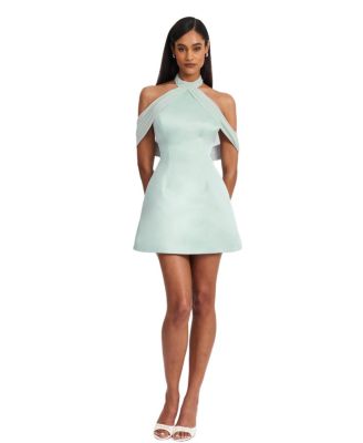  Zafrina Halter Off Shoulder Backless Mini Dress