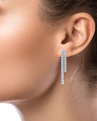 Cubic Zirconia Double Row Linear Drop Earrings