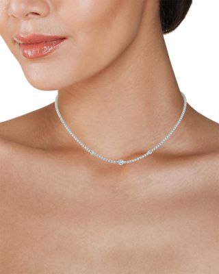 Cubic Zirconia Station Tennis Necklace, 16-19"