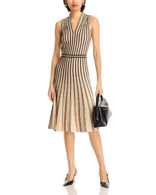 Stripe V Neck Ribbed Knit Dress