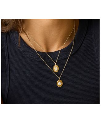 14K Yellow Gold Diamond Forget Me Not Medallion Necklace, 0.11 tcw