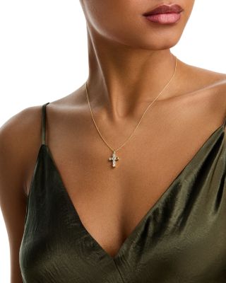 18K Yellow Gold Diamond Cross Pendant Necklace, 16-18"