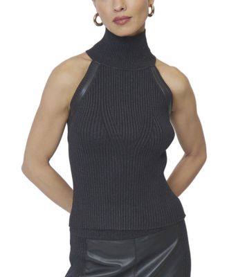  Women's Milan Leather Accent Sleeveless T-Neck Tops