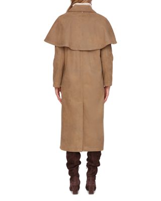 Faux Suede Cape Trench Coat
