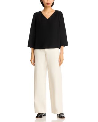 Silk V Neck Lantern Sleeve Top