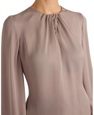 Elena Silk Charmeuse Long Sleeve Twist Neckline Blouse