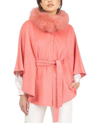  Select Wool Belted Cape with Select Lamb Collar