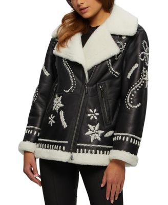  Shearling Lamb Zip Jacket with Wool Embroidery