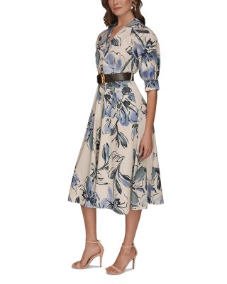 Puff Sleeve Midi Shirt Dress