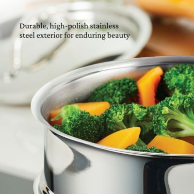 ProBond Luxe 3-Qt. Polished Professional Clad Stainless Steel Soup Pot and Steamer Insert Set