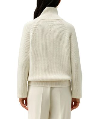  Ribbed-Knit Turtleneck Zip Cardigan