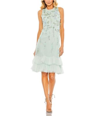  Embellished Ruffle Tiered High Neck Floral Dress