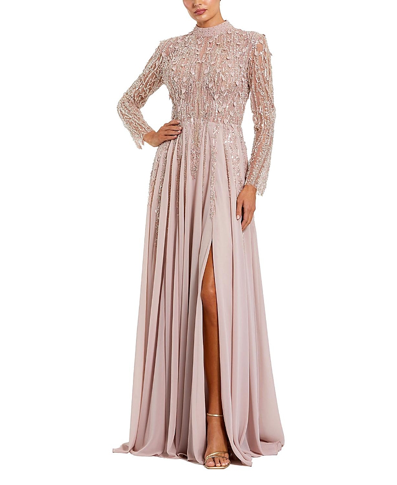Mac Duggal Embellished Long Sleeve Chiffon Skirt Gown Mac Duggal Embellished Long Sleeve Chiffon Skirt Gown