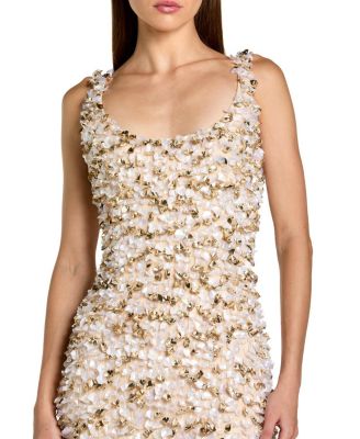  Mesh Sleeveless Paillette Beaded Fitted Midi Dress