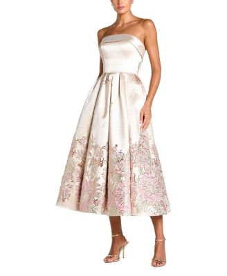  Strapless Brocade A Line Midi Dress
